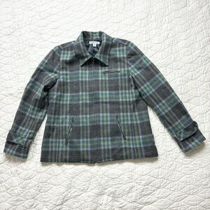 Pendleton Jacket Virgin Wool Preppy Plaid Collegiate  Zip Front Green Gray Sz L